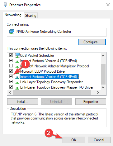 wyłącz właściwości ipv6 Ethernet